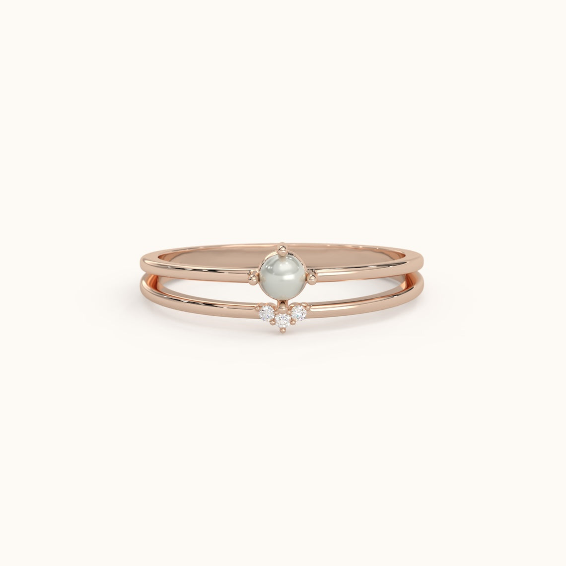 Double Band Pearl Ring 14k Gold