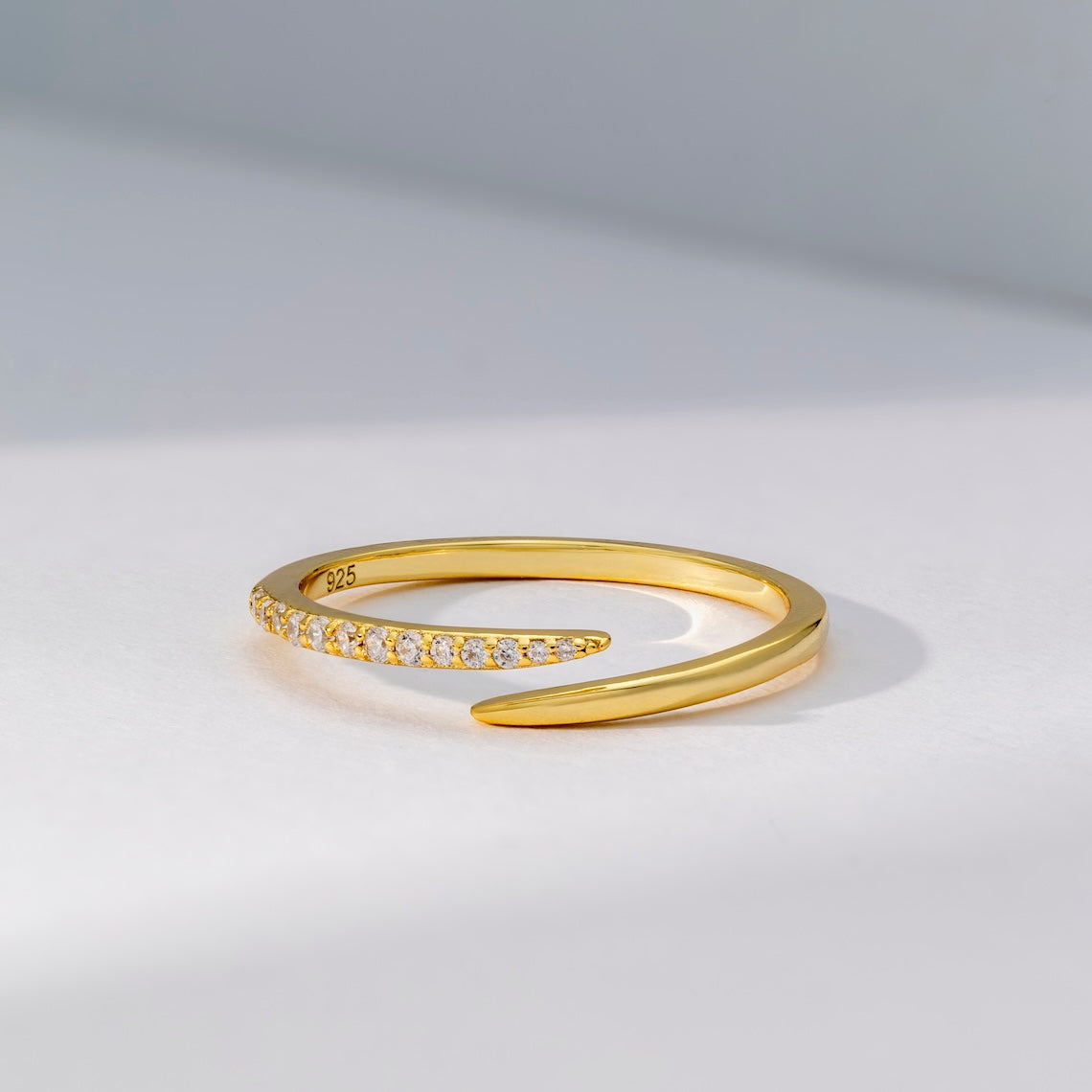14k Gold Vermeil Spiral Ring With Diamond
