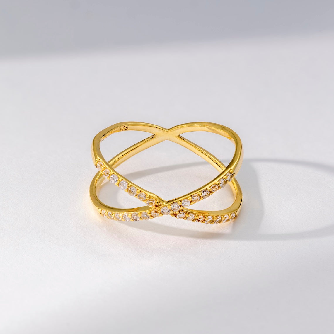 14k Gold Vermeil X Ring With Diamond