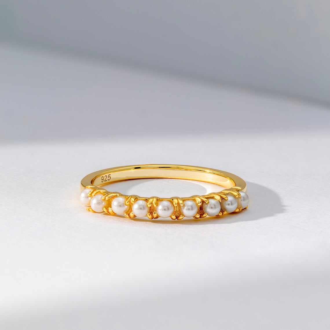 14k Gold Vermeil Pearl Half Eternity Ring