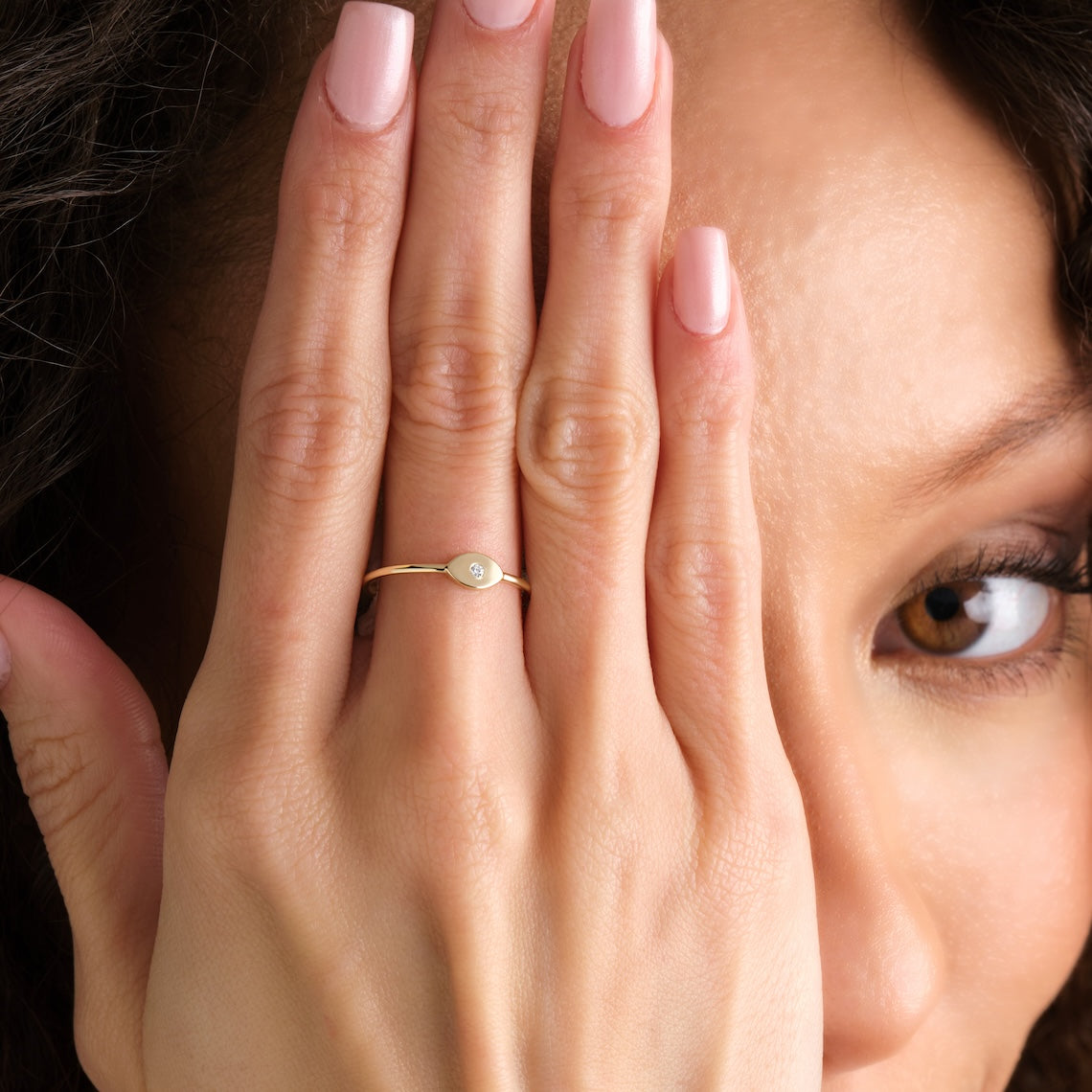 One Diamond Evil Eye Ring 14k Gold