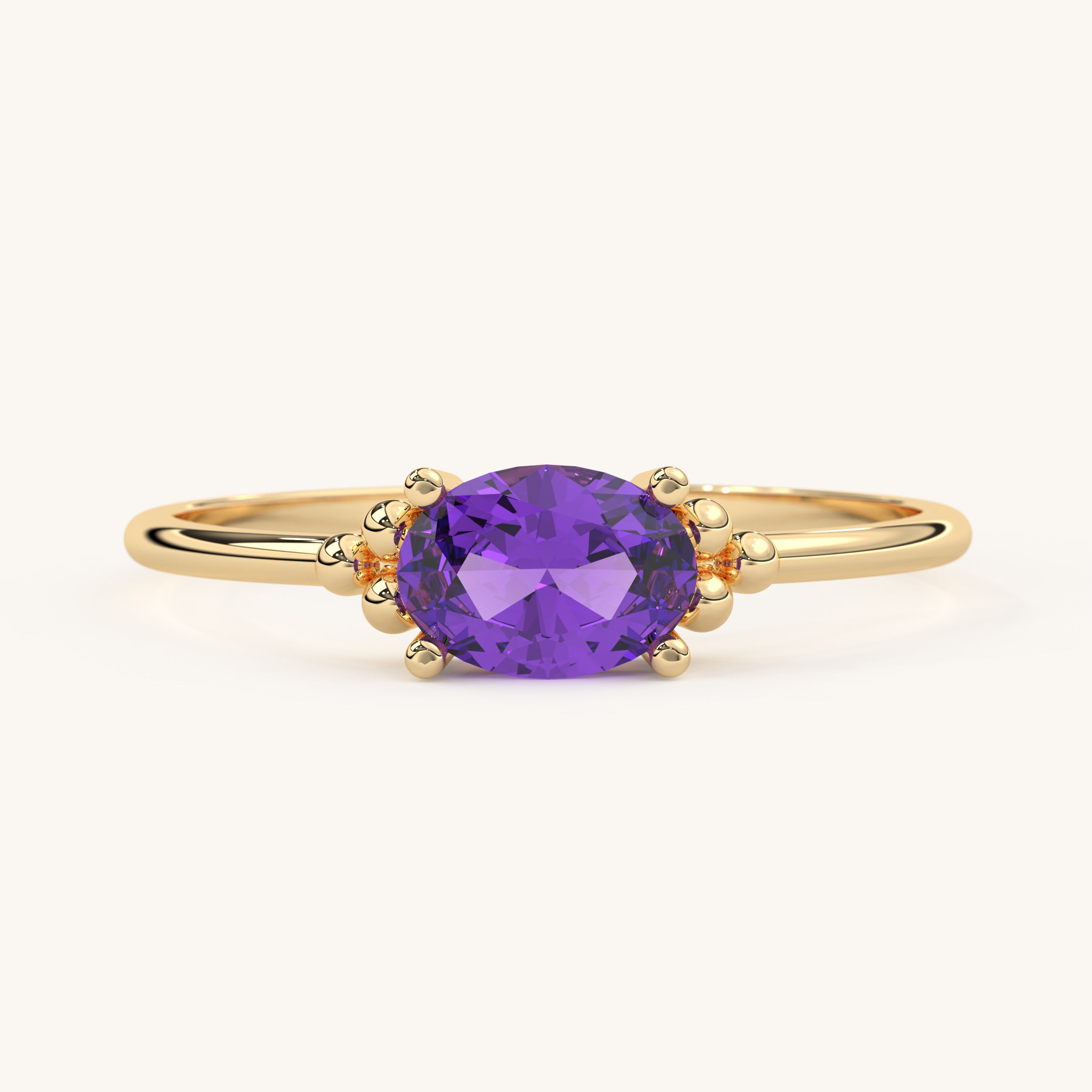 Oval Birthstone Ring with Prong Setting 14k Gold