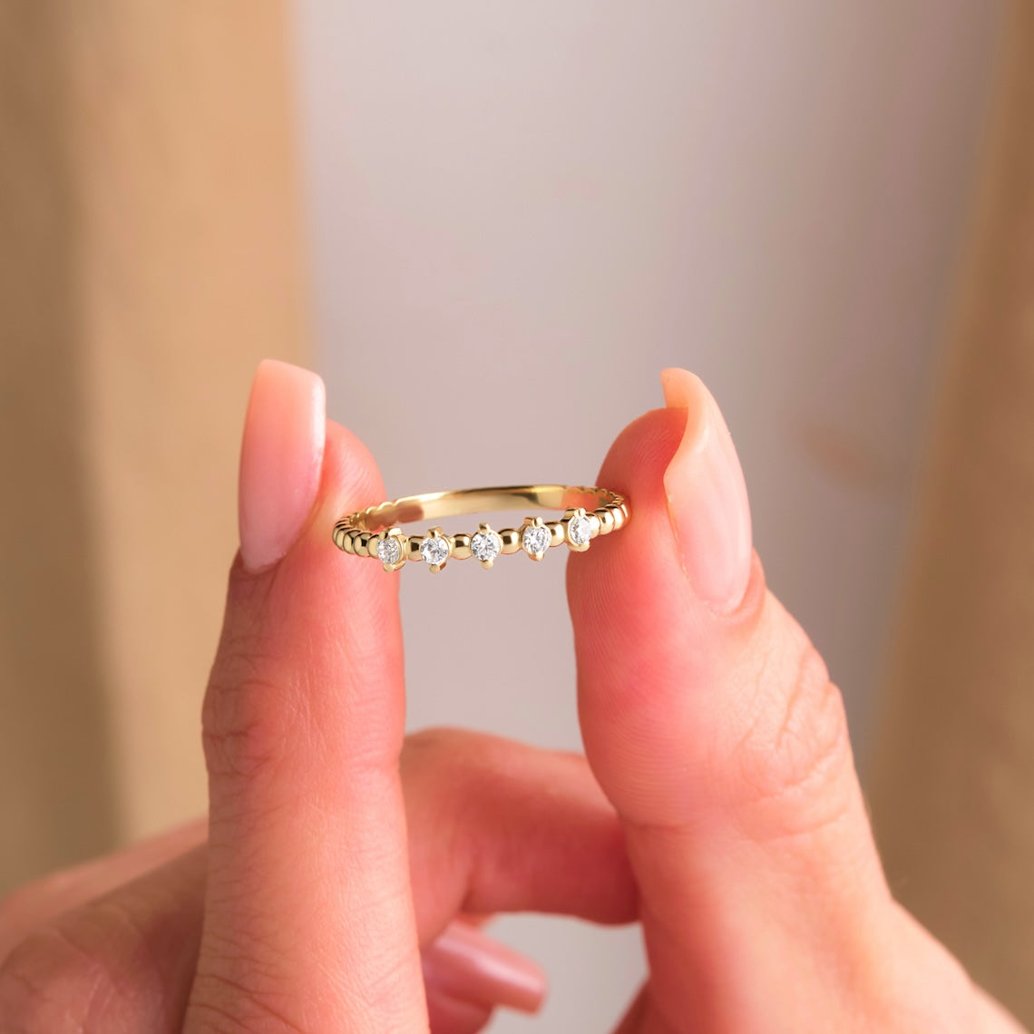 gold beaded diamond ring