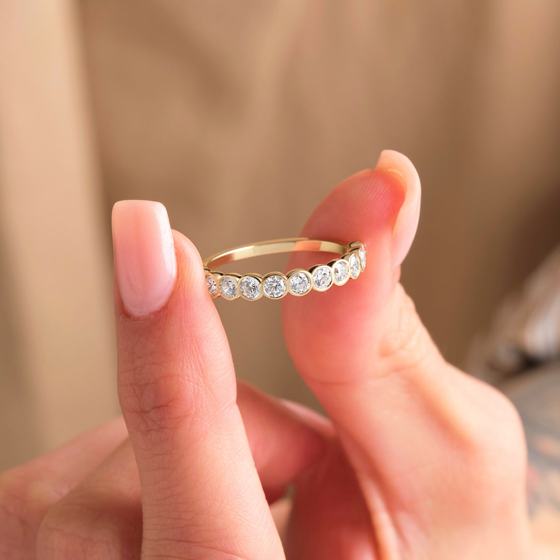 14k Gold Bezel Set Diamond Half Eternity Ring