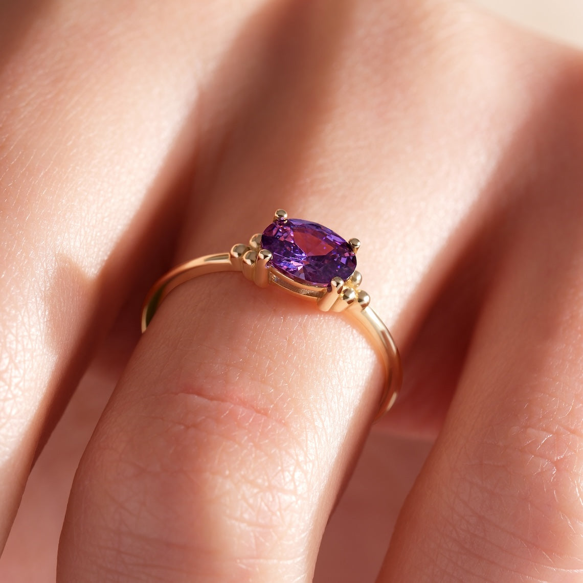 Oval Birthstone Ring with Prong Setting 14k Gold