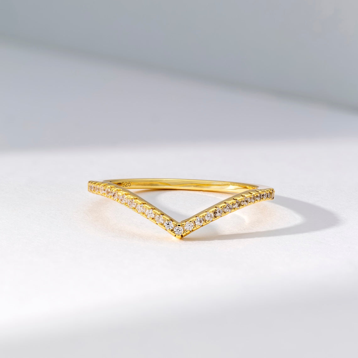 14k Gold Vermeil Diamond Chevron Ring