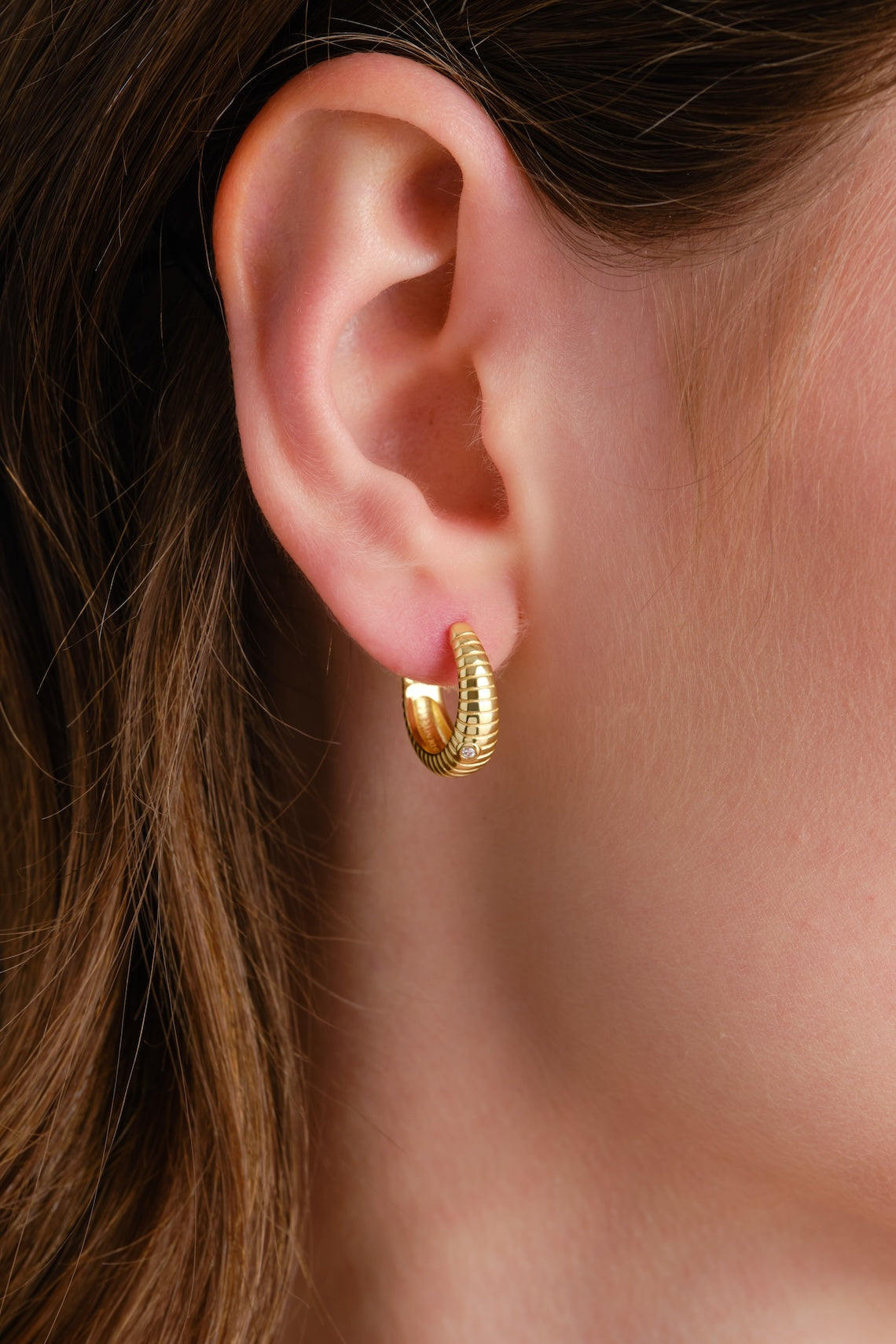 14k Gold Vermeil Ribbed Hoop Earrings