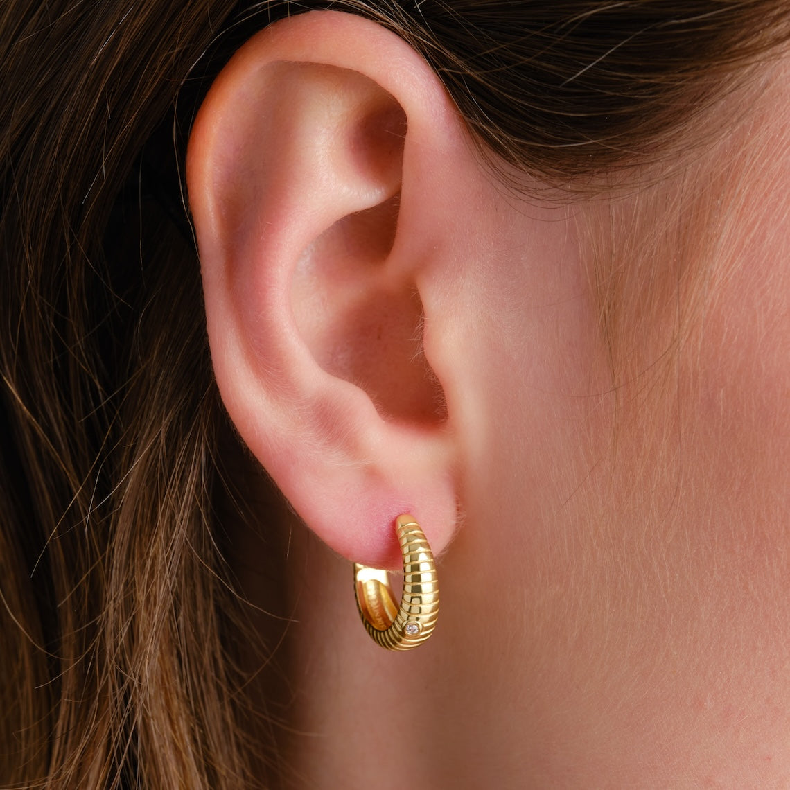 14k Gold Vermeil Ribbed Hoop Earrings