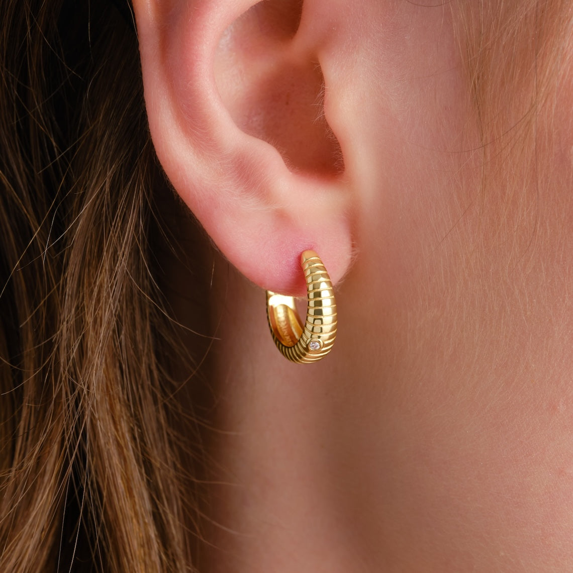 14k Gold Vermeil Ribbed Hoop Earrings