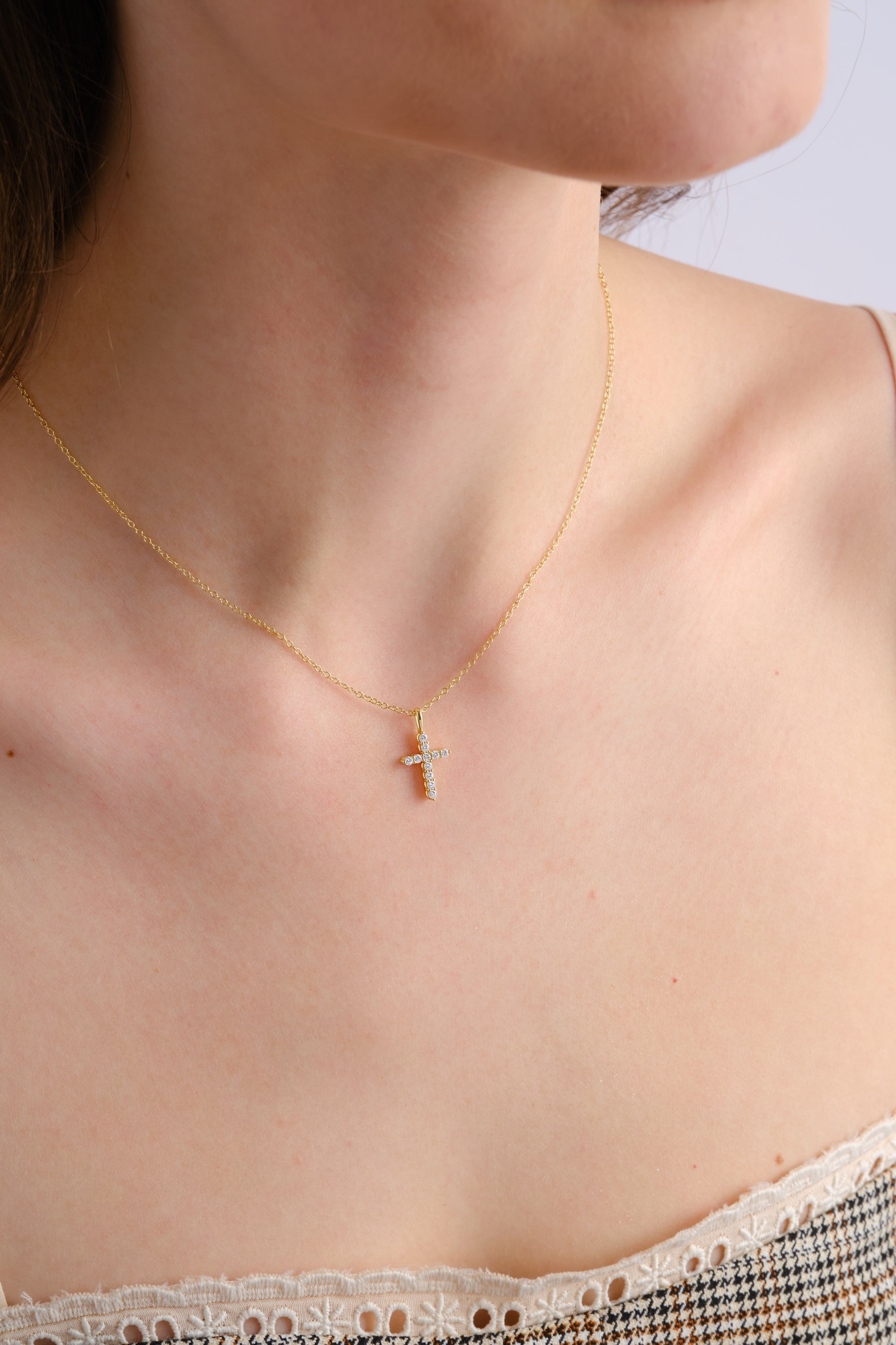 14k Gold Vermeil Diamond Cross Necklace