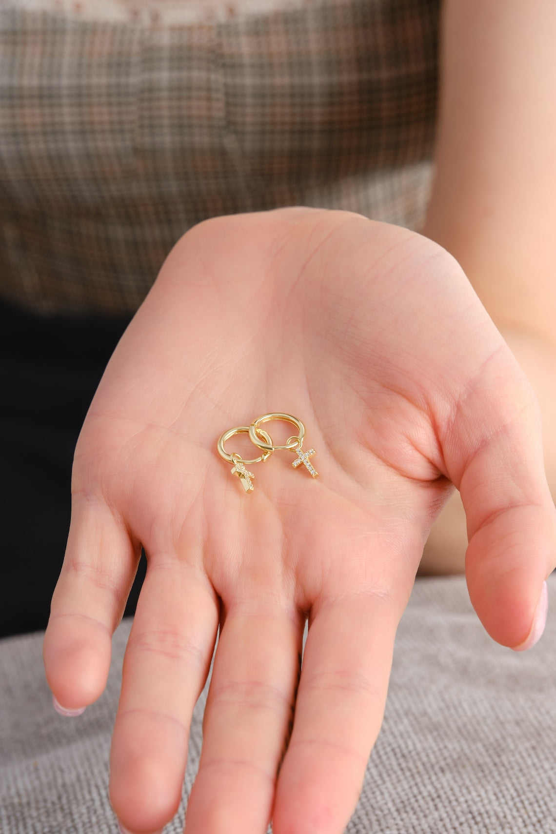 14k Gold Vermeil Tiny Cross Earrings