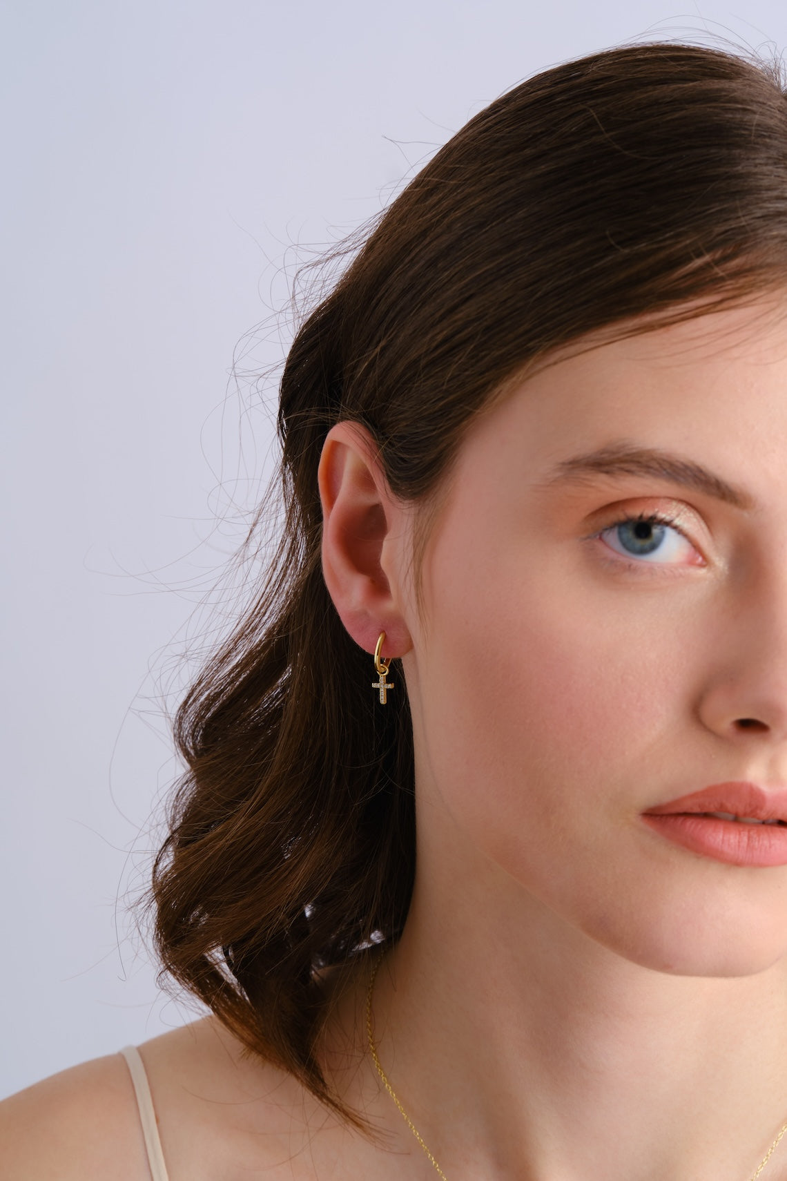 14k Gold Vermeil Tiny Cross Earrings