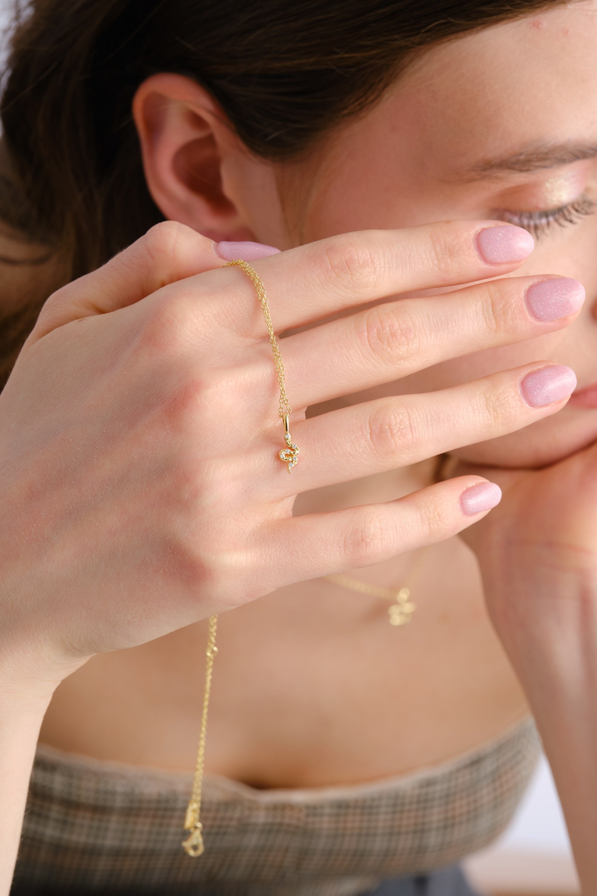 14k Gold Vermeil Diamond Snake Necklace