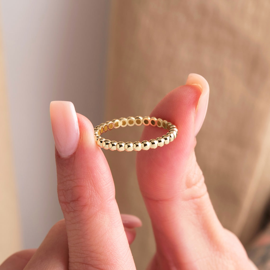 14k Gold Beaded Wedding Band