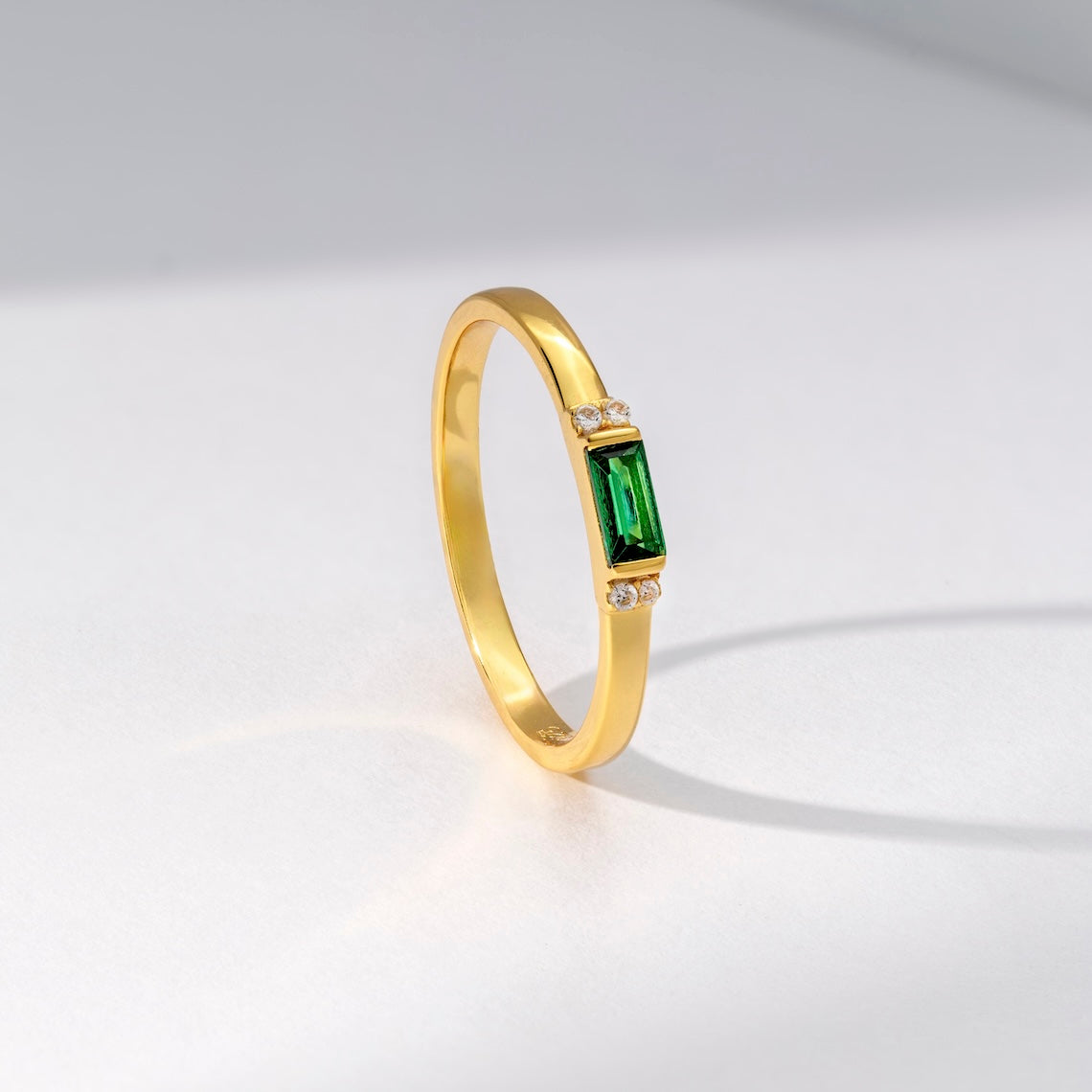 14k Gold Vermeil Emerald Baguette Ring