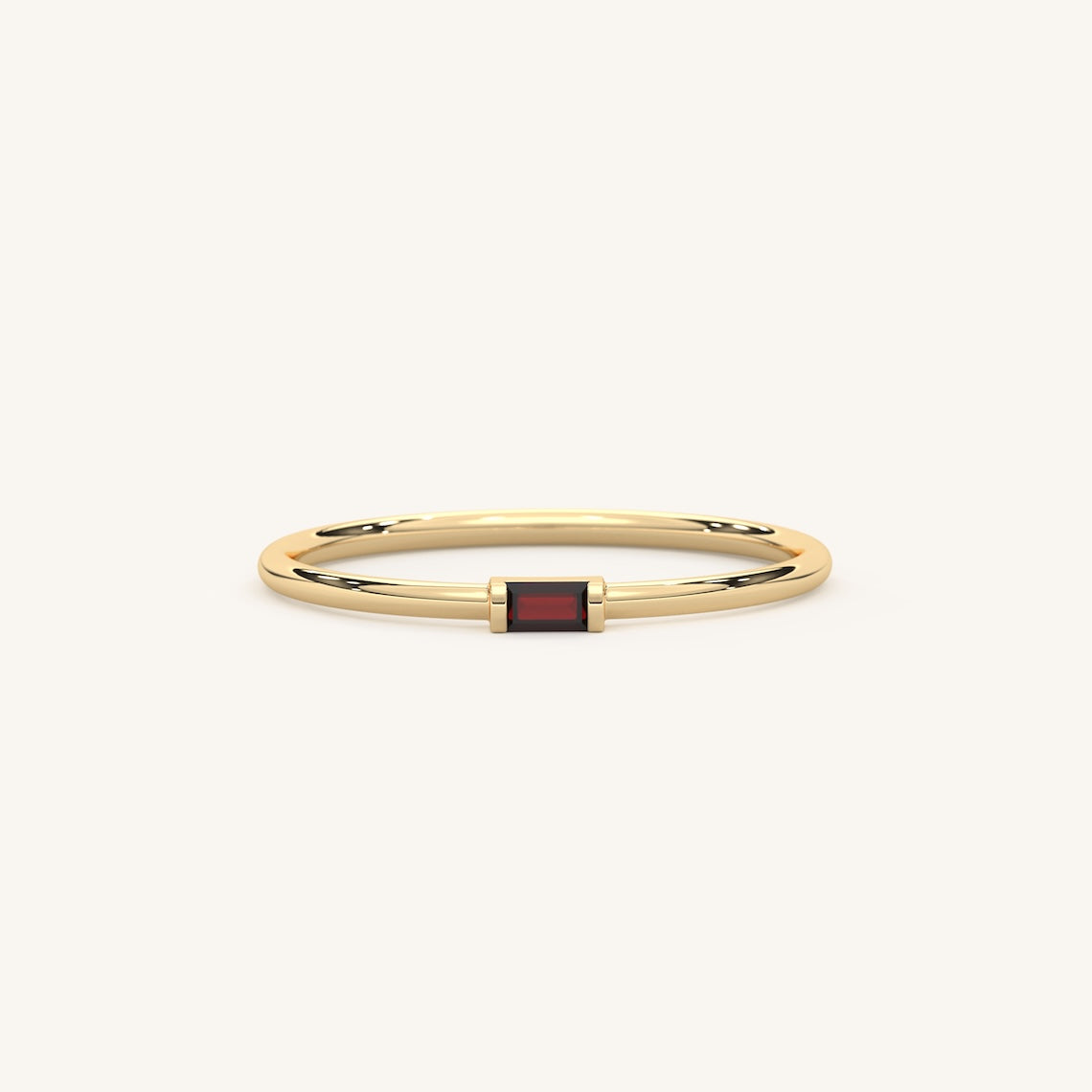 14k Gold Dainty Birthstone Baguette Ring, Lunar