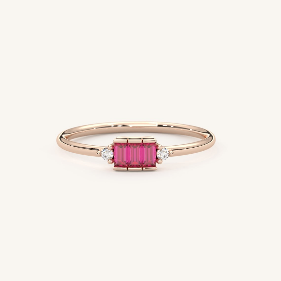 Baguette Cut Birthstone Ring 14k Gold