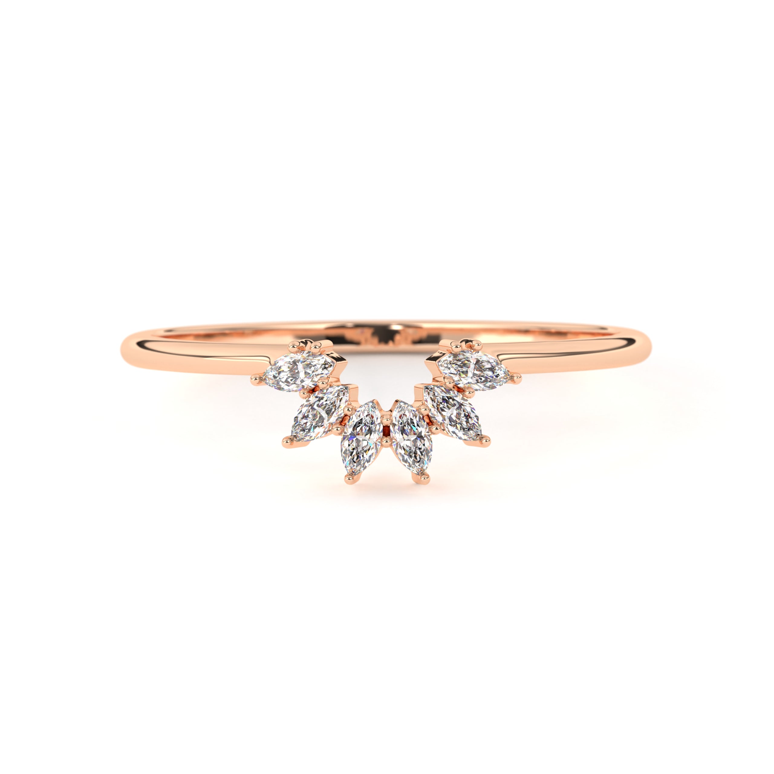 14k Gold Curved Diamond Ring, Lyra