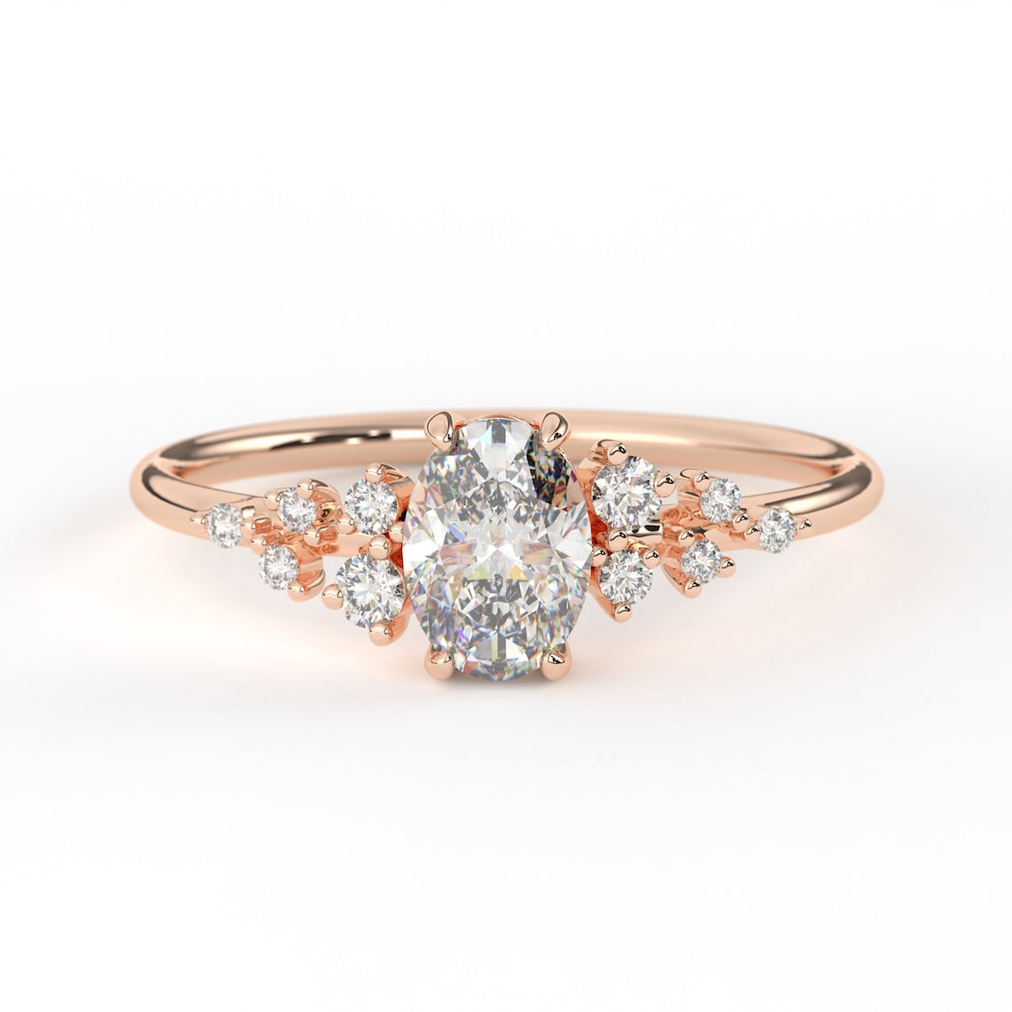 Oval Diamond Cluster Engagement Ring 14k Gold