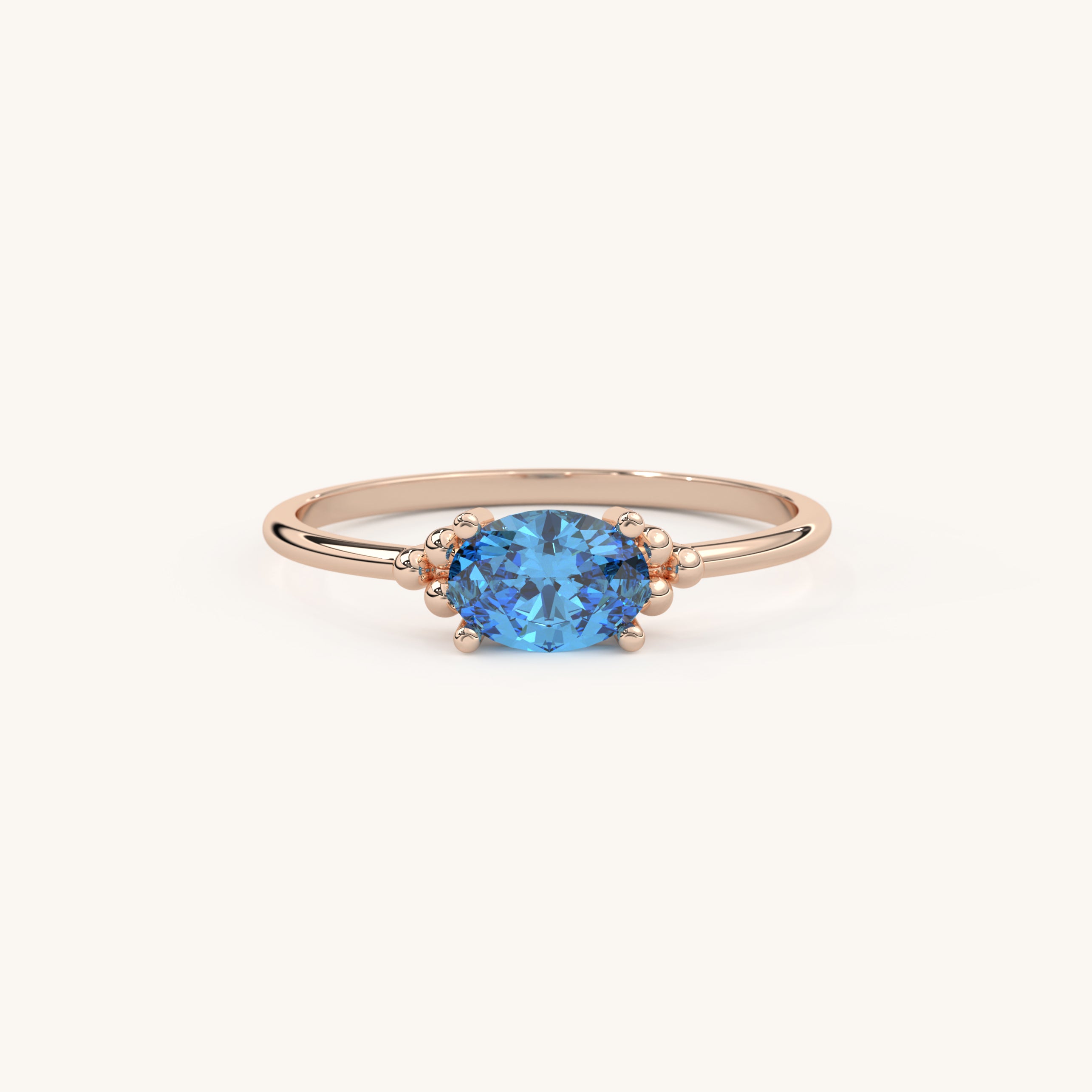 Oval Birthstone Ring with Prong Setting 14k Gold