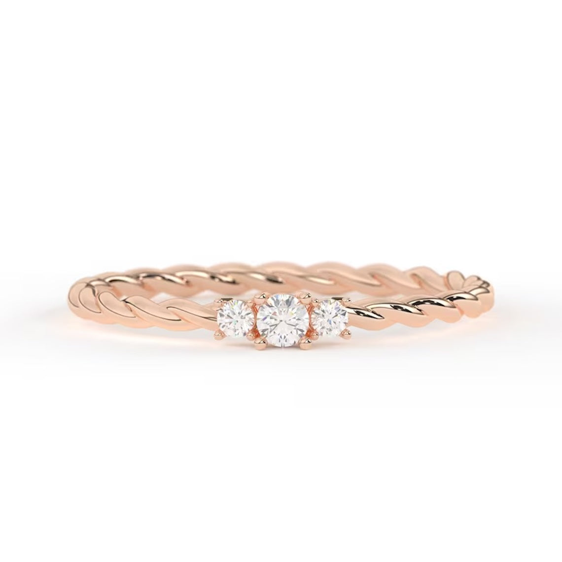 Twisted Rope Three Stone Ring 14k Gold