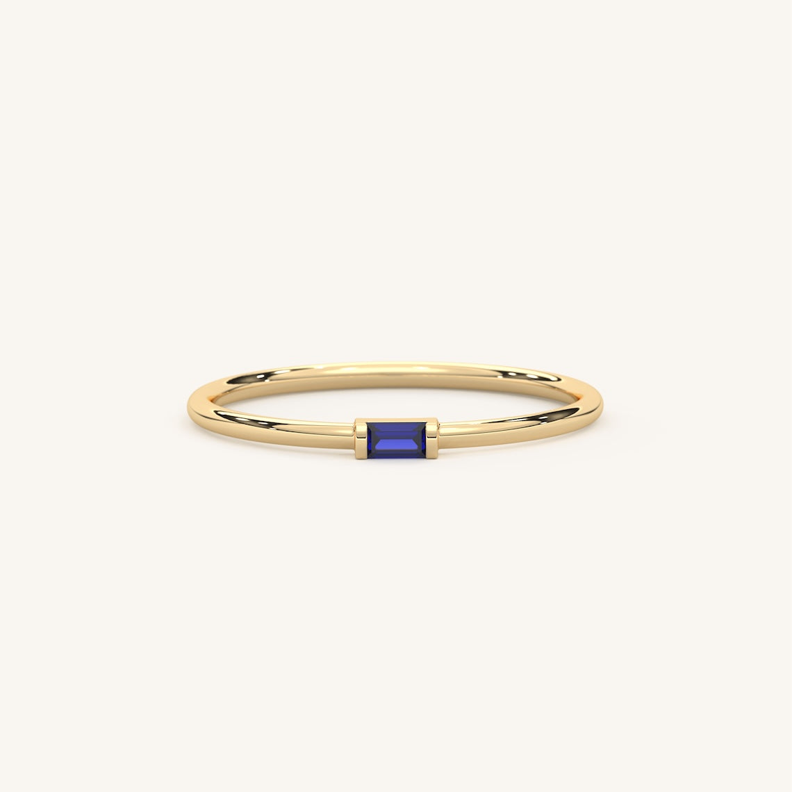 14k Gold Dainty Birthstone Baguette Ring, Lunar