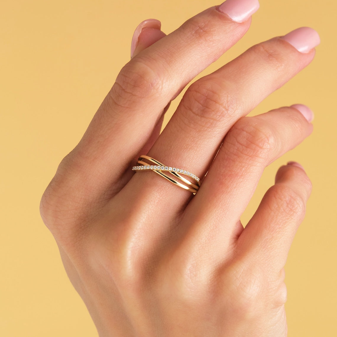 Triple Band Crossover Ring 14k Gold
