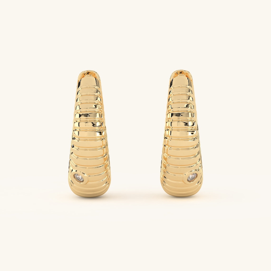 14k Gold Vermeil Ribbed Hoop Earrings