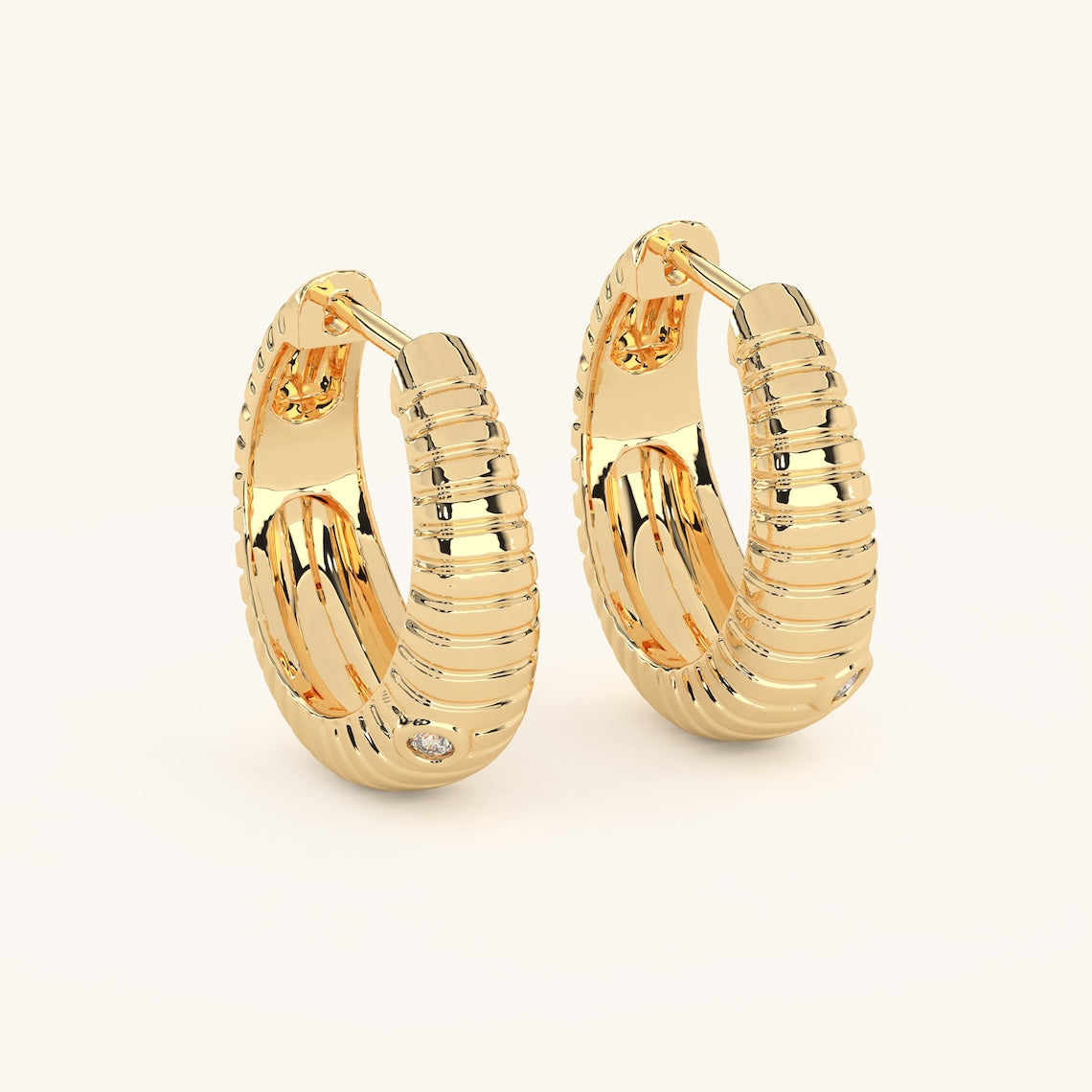 14k Gold Vermeil Ribbed Hoop Earrings