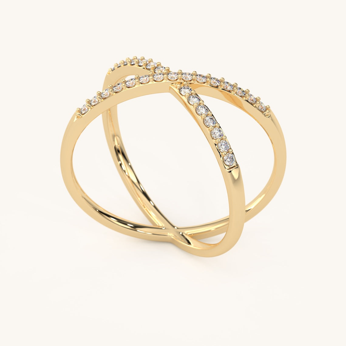 14k Gold Vermeil X Ring With Diamond