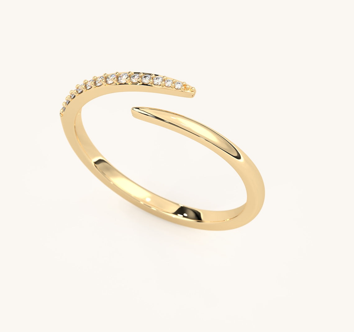 14k Gold Vermeil Spiral Ring With Diamond