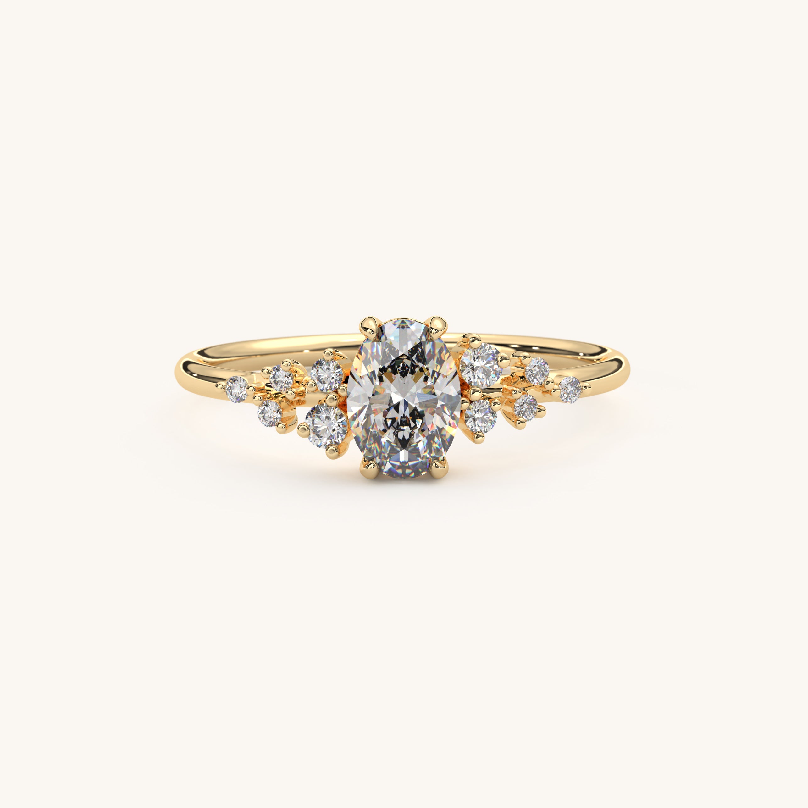 Oval Diamond Cluster Engagement Ring 14k Gold