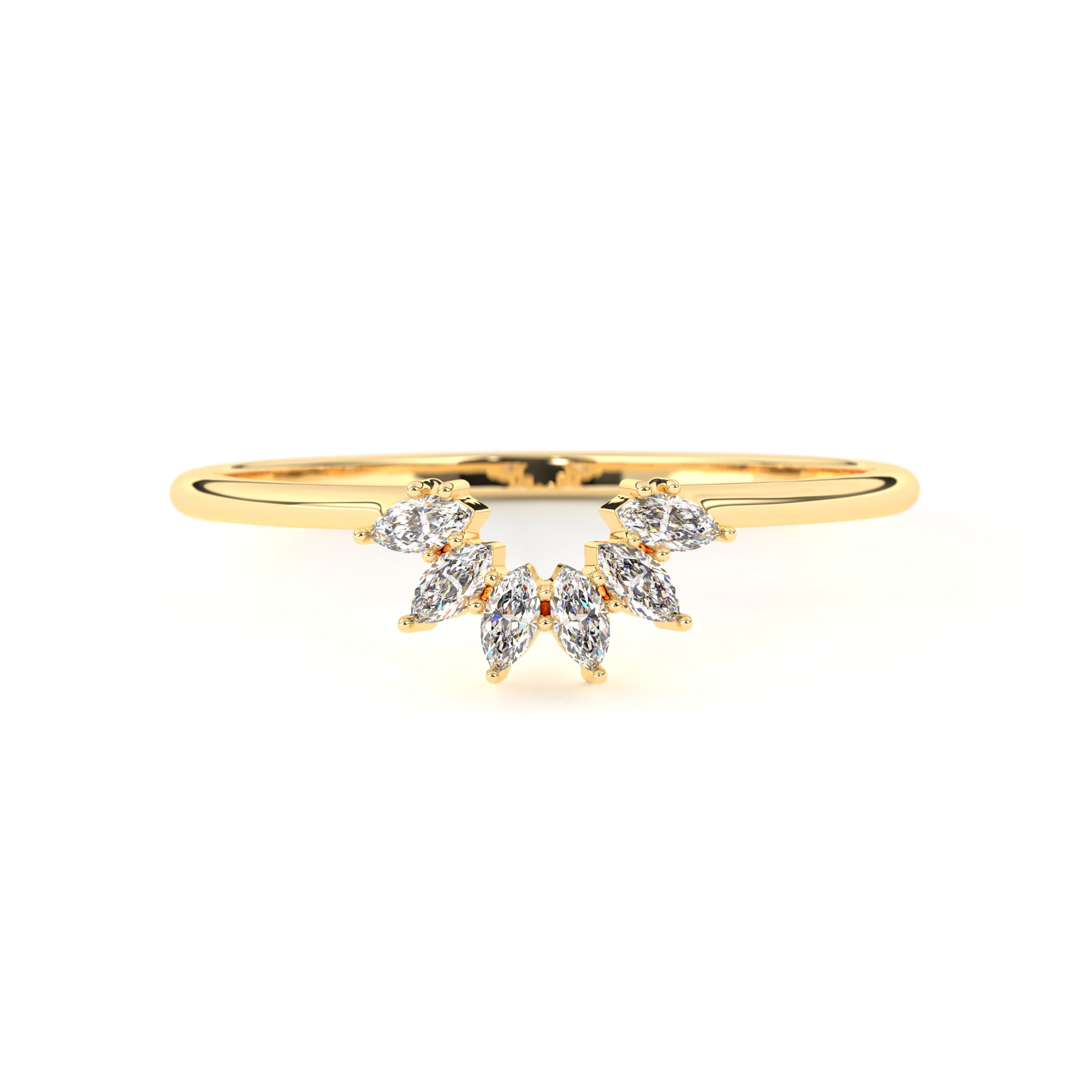 14k Gold Curved Diamond Ring, Lyra