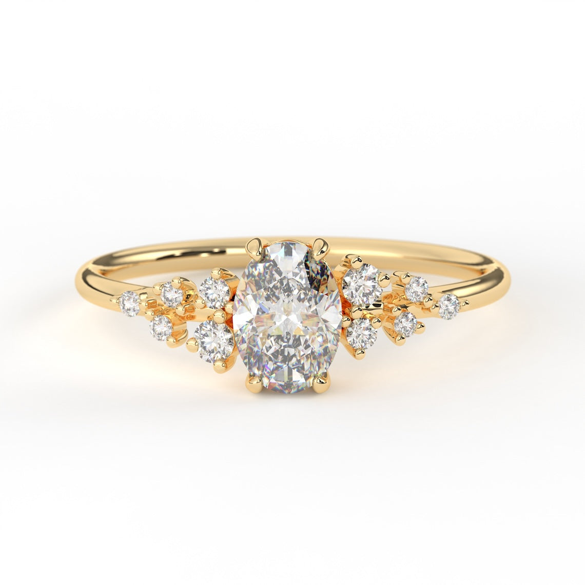 Oval Diamond Cluster Engagement Ring 14k Gold