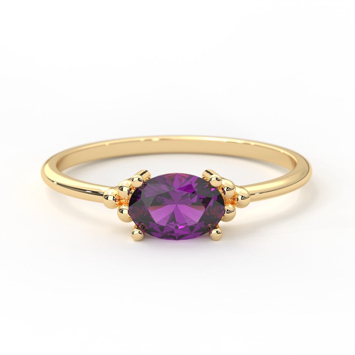 Oval Birthstone Ring with Prong Setting 14k Gold