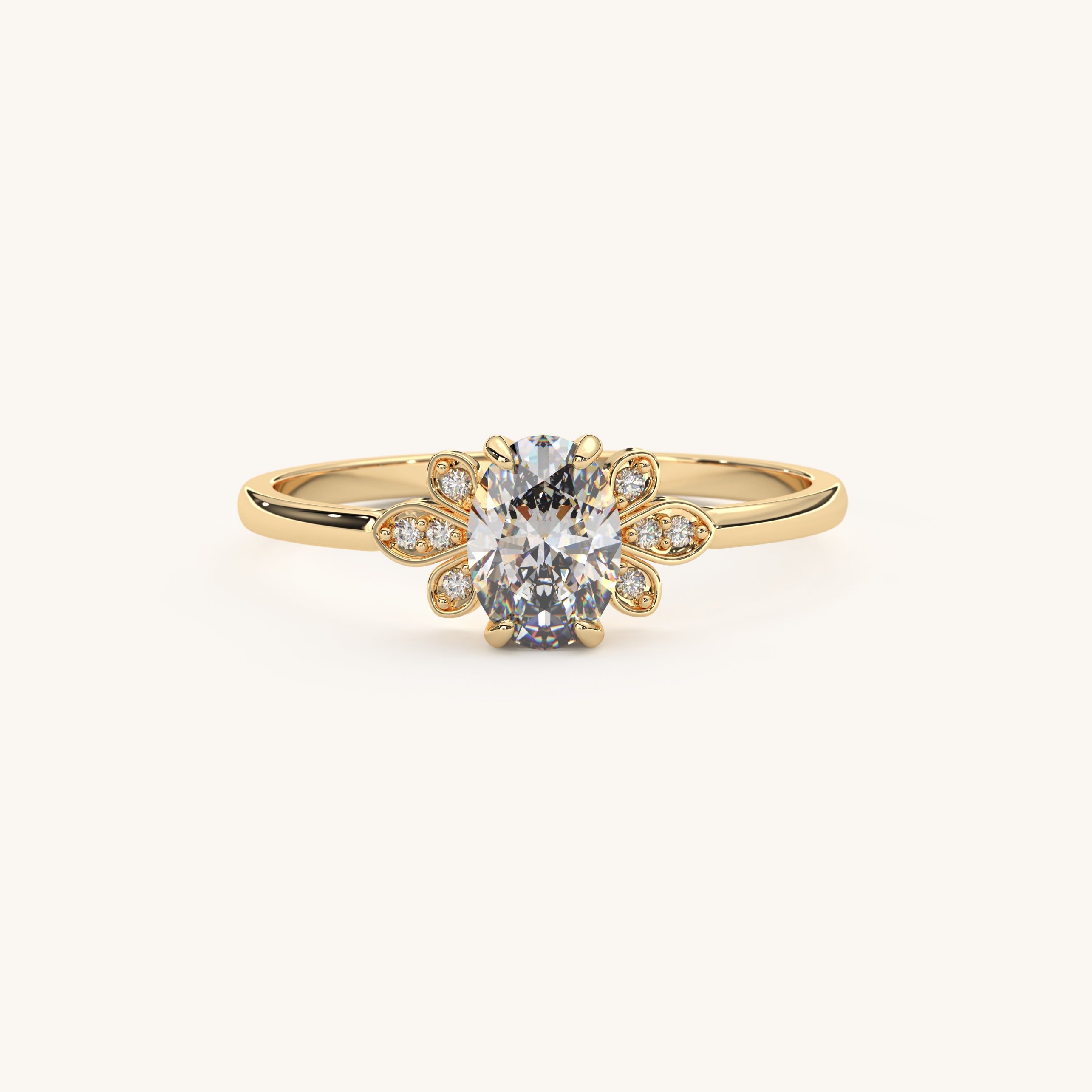 14k Gold Cluster Oval Cut Diamond Ring, Aetheria