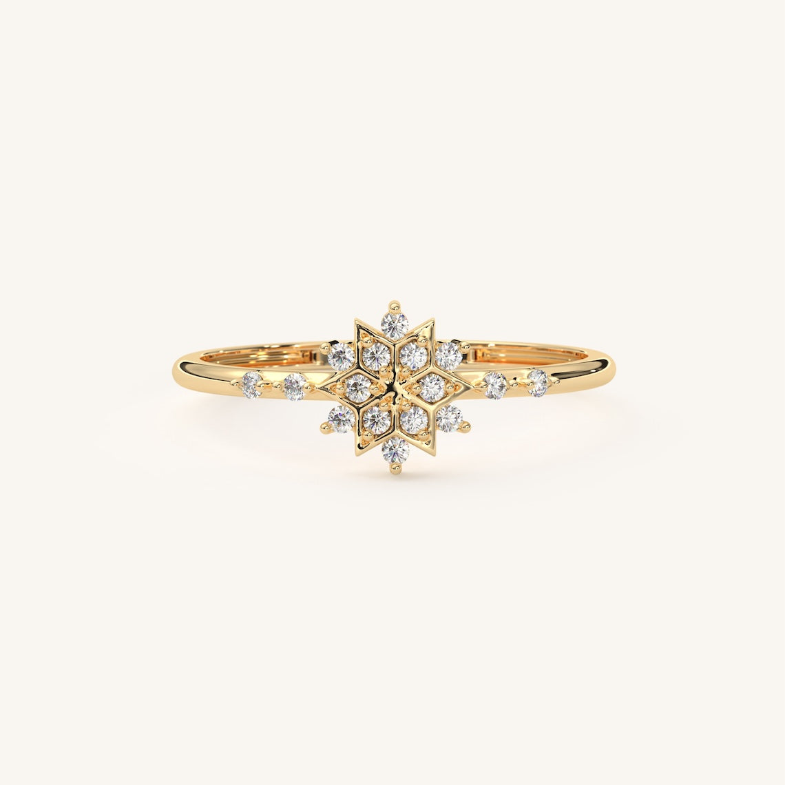 Snowfall Ring Diamond Snowflake Ring 14K Gold - Elegant Winter Jewelry | Glacia | Denive